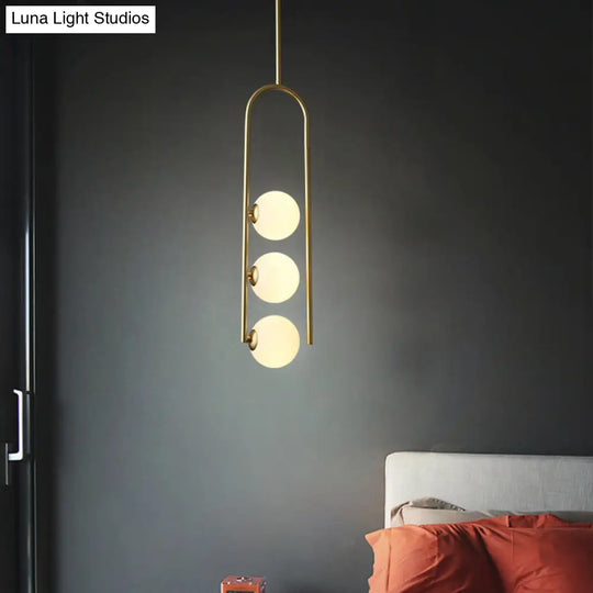 Gold Globe Semi Flush Ivory Glass Ceiling Mount Light With 3 Bulbs - Perfect For Dining Room