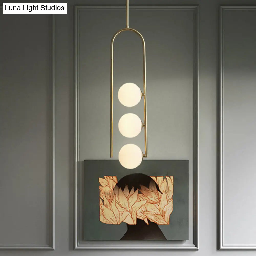 Gold Globe Semi Flush Ceiling Mount Light Fixture - Elegant 3-Bulb Ivory Glass For Dining Room