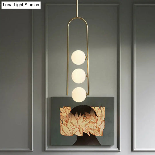 Gold Globe Semi Flush Ceiling Mount Light Fixture - Elegant 3-Bulb Ivory Glass For Dining Room