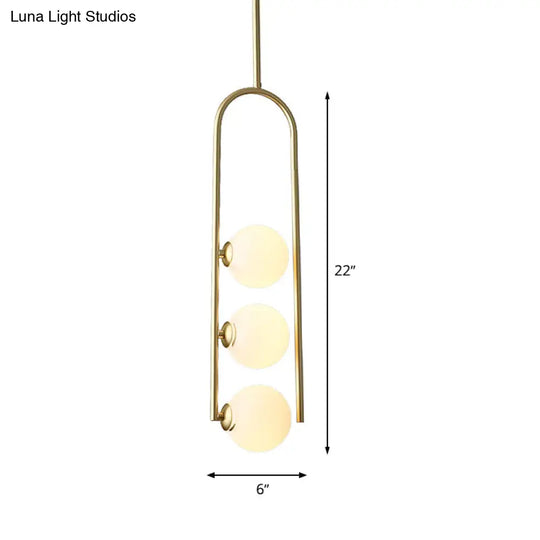 Gold Globe Semi Flush Ivory Glass Ceiling Mount Light With 3 Bulbs - Perfect For Dining Room