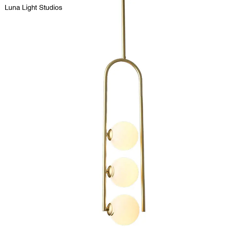Gold Globe Semi Flush Ivory Glass Ceiling Mount Light With 3 Bulbs - Perfect For Dining Room