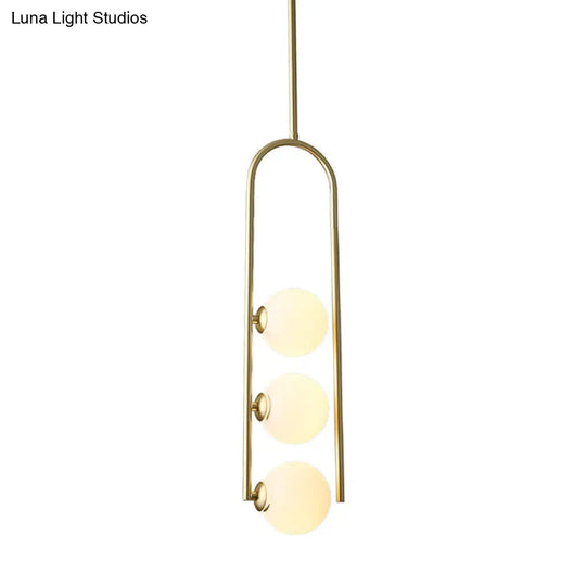 Gold Globe Semi Flush Ivory Glass Ceiling Mount Light With 3 Bulbs - Perfect For Dining Room