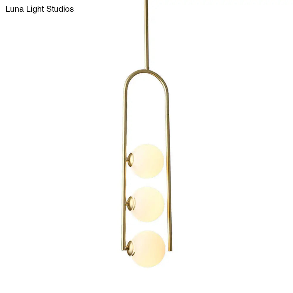 Gold Globe Semi Flush Ceiling Mount Light Fixture - Elegant 3-Bulb Ivory Glass For Dining Room