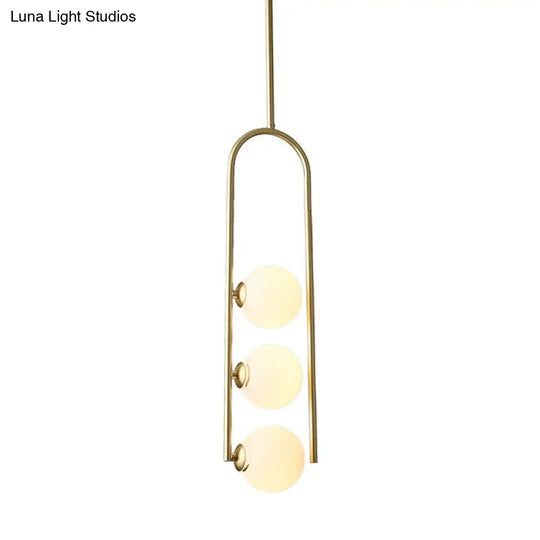 Gold Globe Semi Flush Ceiling Mount Light Fixture - Elegant 3-Bulb Ivory Glass For Dining Room