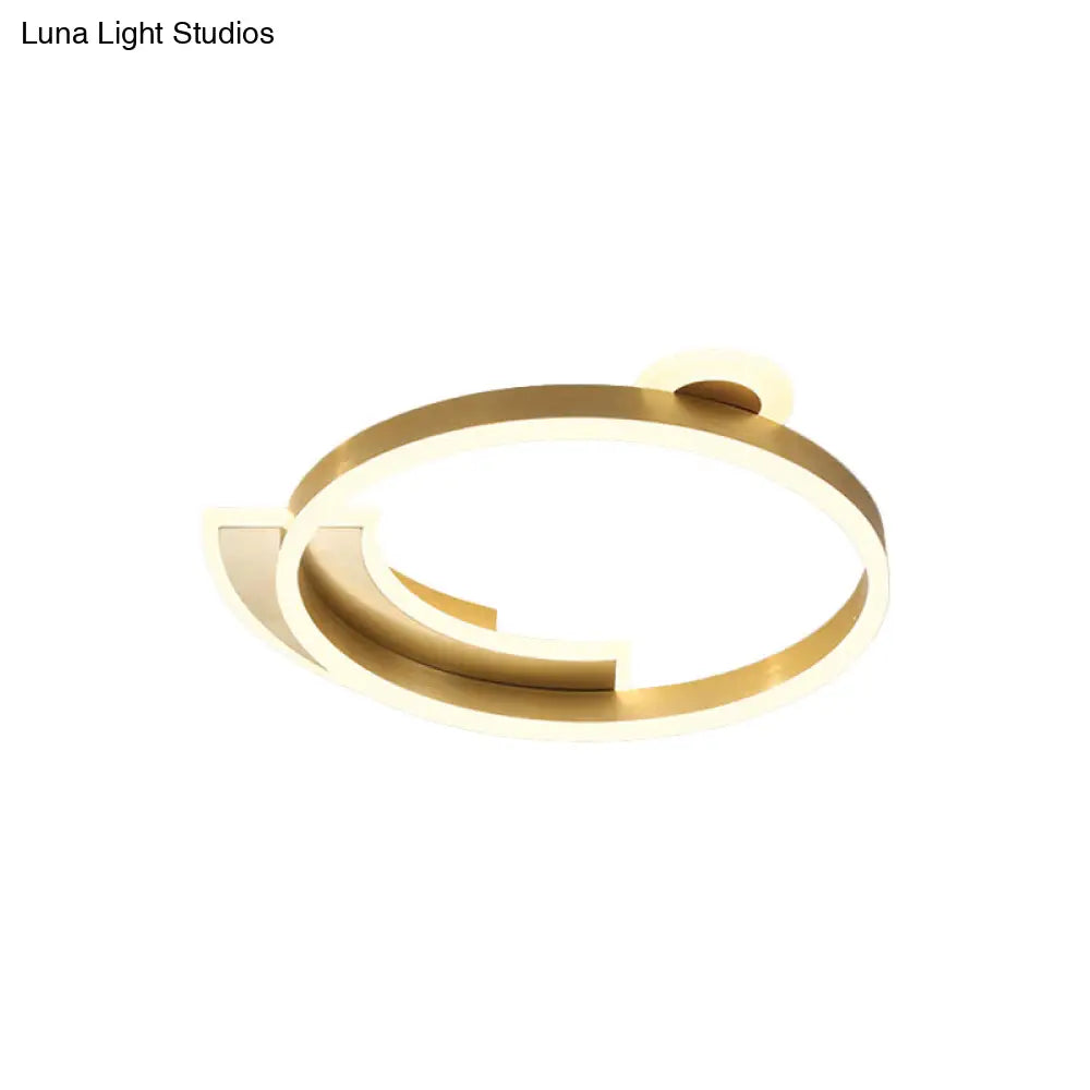 Gold Halo Ring Led Flushmount Ceiling Lamp - Modern Metal Dining Hall Lighting 18’/26’ Width