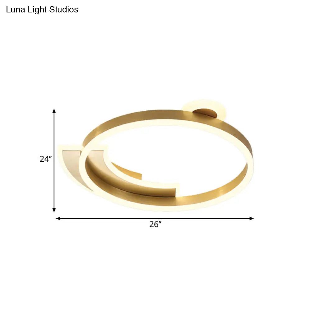 Gold Halo Ring Led Flushmount Ceiling Lamp - Modern Metal Dining Hall Lighting 18/26 Width