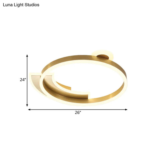 Gold Halo Ring Led Flushmount Ceiling Lamp - Modern Metal Dining Hall Lighting 18/26 Width