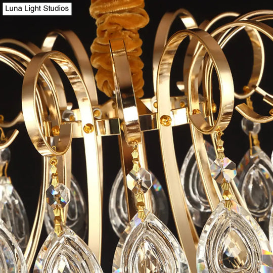 Gold Industrial Geometric Chandelier With Crystal Teardrop Shade - 5/6/8 Bulb Pendant Light