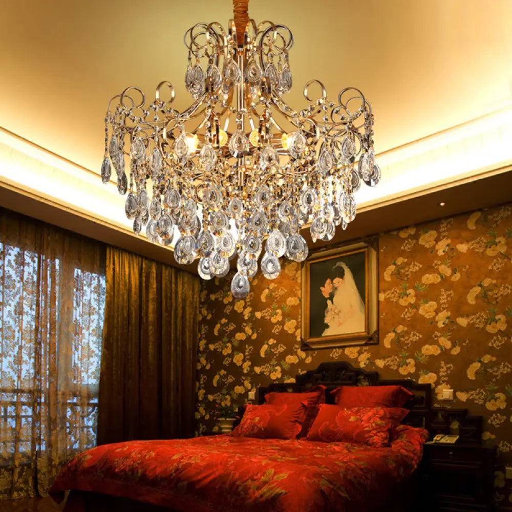 Gold Industrial Geometric Chandelier With Crystal Teardrop Shade - 5/6/8 Bulb Pendant Light 8 /
