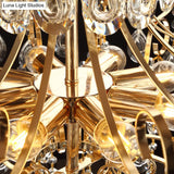 Gold Industrial Geometric Chandelier With Crystal Teardrop Shade - 5/6/8 Bulb Pendant Light
