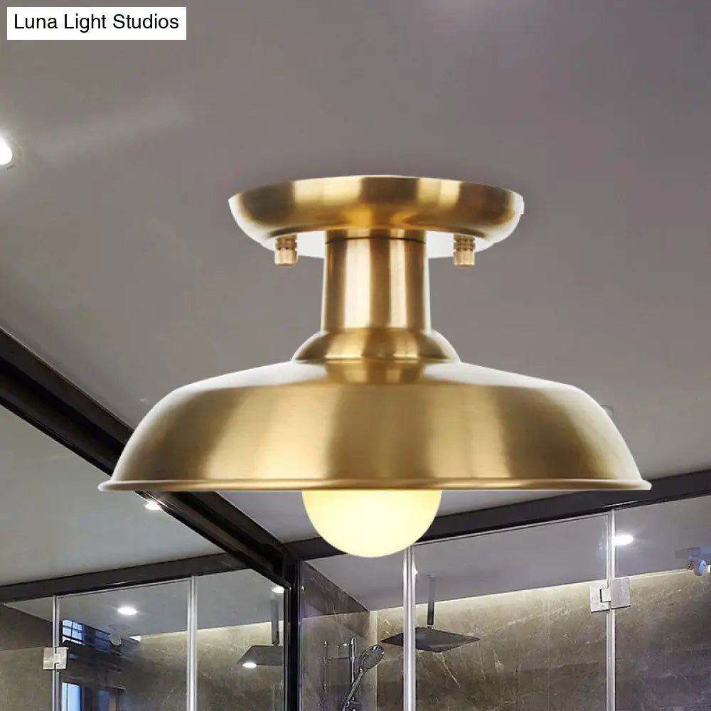 Gold Industrial Metallic Semi Flush Mount Light - 1 Bulb Hall Fixture / D