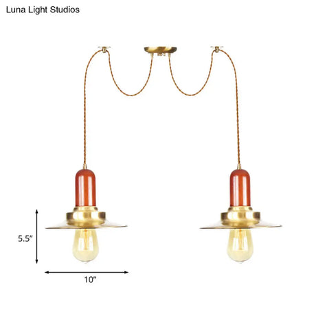 Gold Industrial Pendant Lighting For Clothing Store - Flat Metal Swag Lamp Multiple Hanging Lights