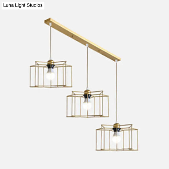 Industrial Style Star Pendant Light - 3-Light Iron Hanging Lamp With Gold Cage Shade For Hallway
