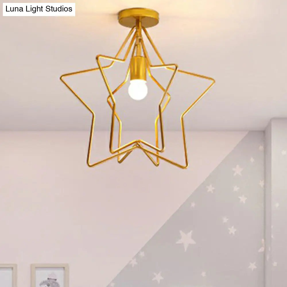 Gold Industrial Star Semi Flush Ceiling Light For Corridor