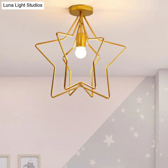 Gold Industrial Star Semi Flush Ceiling Light For Corridor