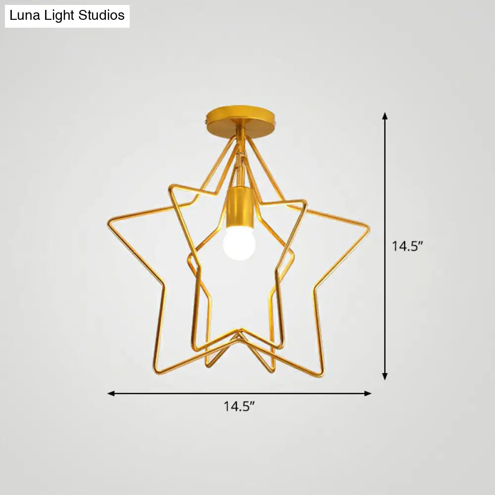 Gold Industrial Star Semi Flush Ceiling Light For Corridor