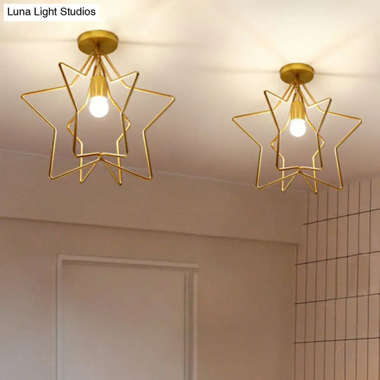 Gold Industrial Star Semi Flush Ceiling Light For Corridor