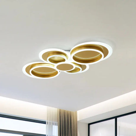 Gold Iron Ceiling Flush Mount Led Light For Parlor - Mid-Century Style With Warm/White / White