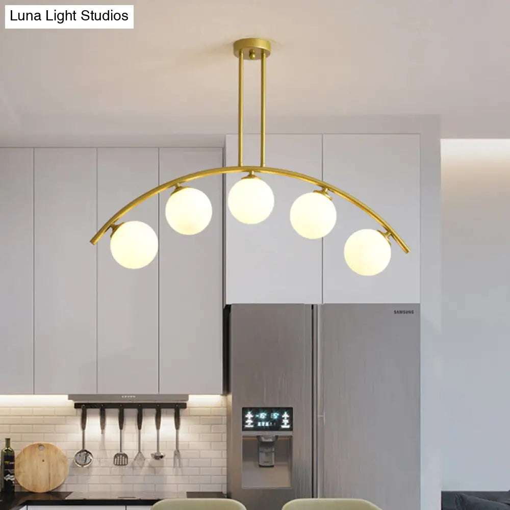 Gold Island Pendant With Clear/White Shade And Curvy Design - Perfect For Modern Kitchens (3/5/7
