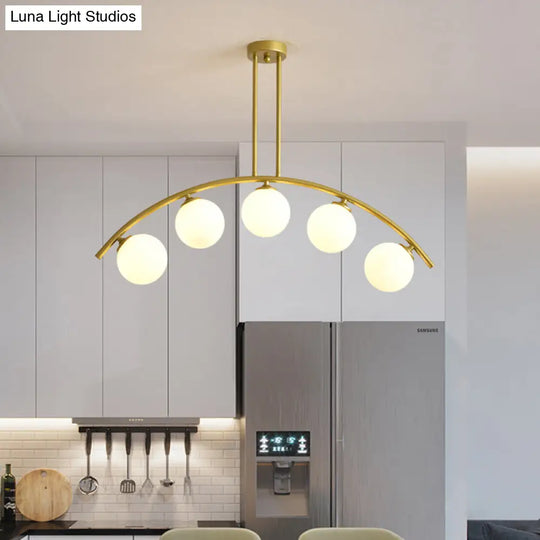 Gold Island Pendant With Clear/White Shade And Curvy Design - Perfect For Modern Kitchens (3/5/7
