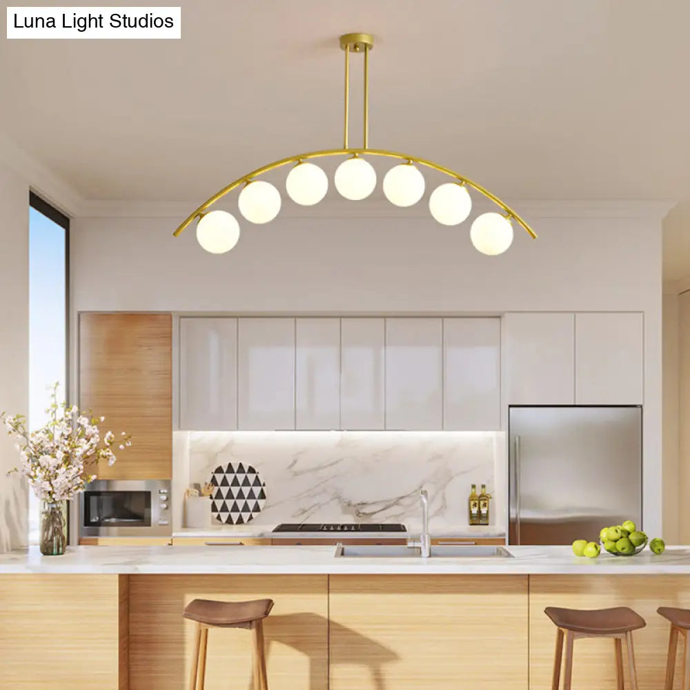 Gold Island Pendant With Clear/White Shade And Curvy Design - Perfect For Modern Kitchens (3/5/7