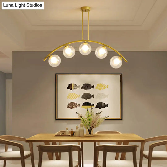 Gold Island Pendant With Clear/White Shade And Curvy Design - Perfect For Modern Kitchens (3/5/7