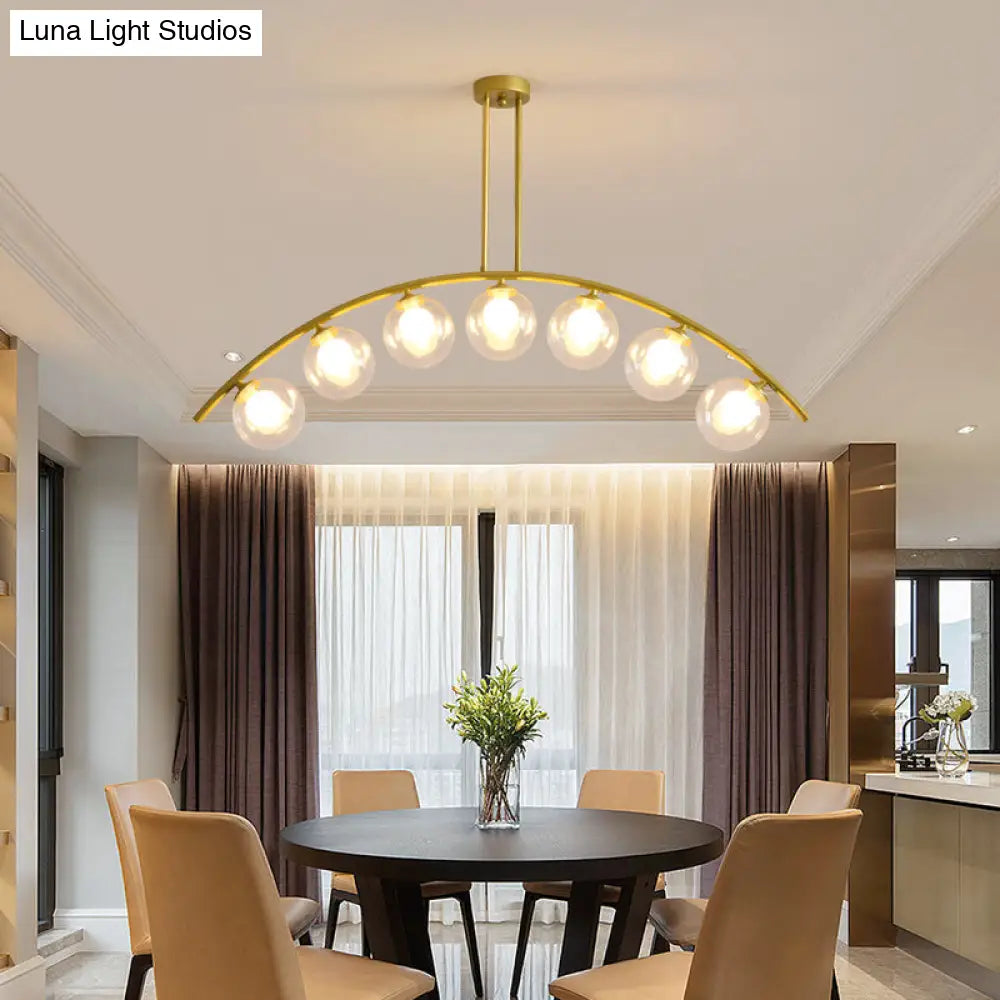 Gold Island Pendant With Clear/White Shade And Curvy Design - Perfect For Modern Kitchens (3/5/7