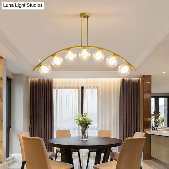 Gold Island Pendant With Clear/White Shade And Curvy Design - Perfect For Modern Kitchens (3/5/7
