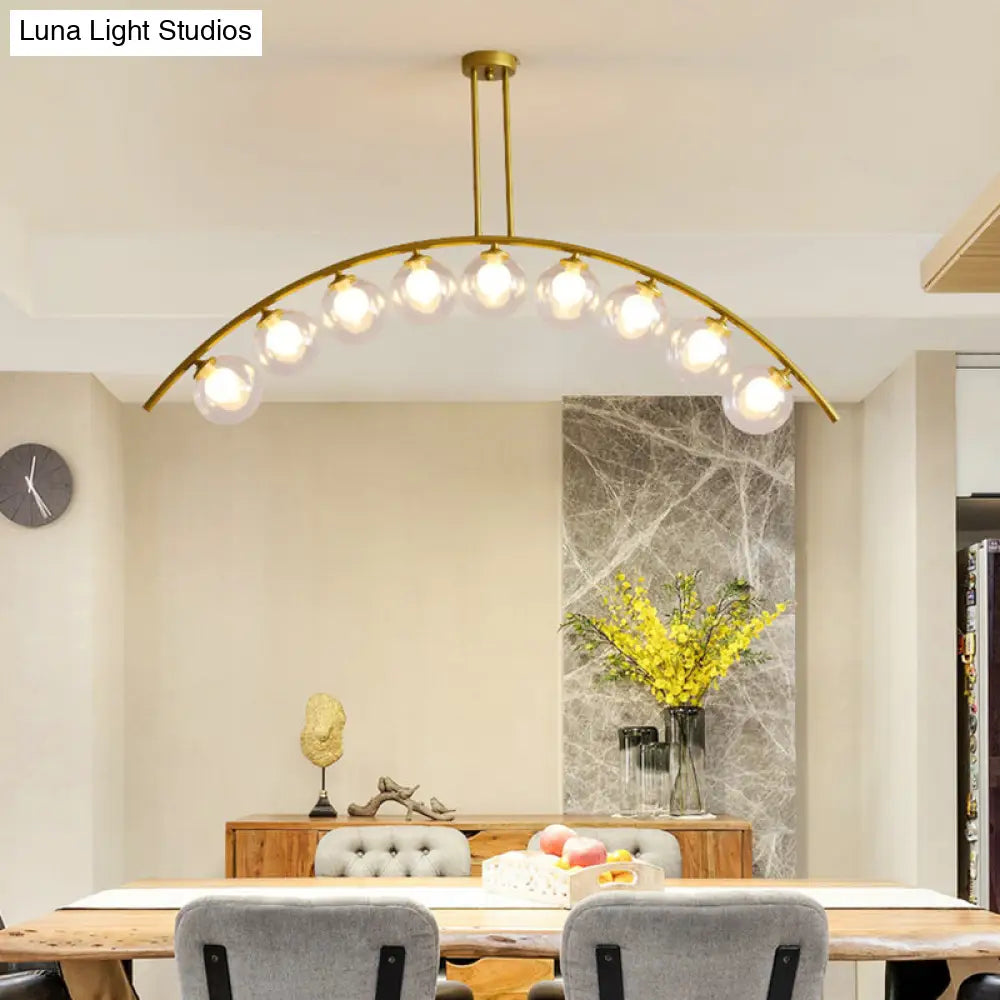Gold Island Pendant With Clear/White Shade And Curvy Design - Perfect For Modern Kitchens (3/5/7