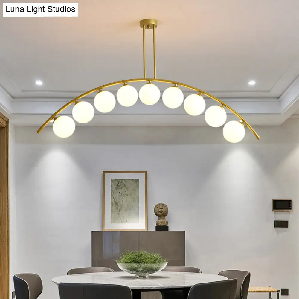 Gold Island Pendant With Clear/White Shade And Curvy Design - Perfect For Modern Kitchens (3/5/7