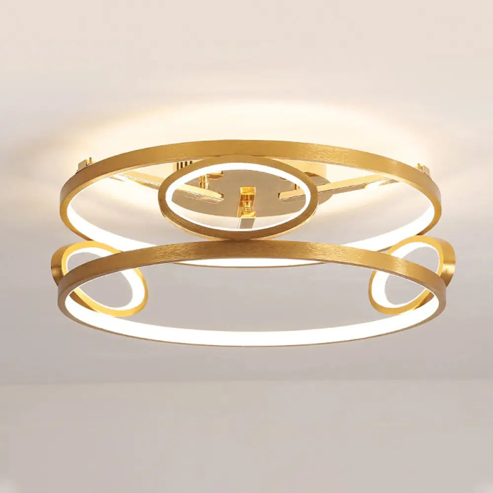 Gold Led Acrylic Ceiling Light Fixture For Living Room Tiered Semi Flush Mount 18’/23.5’ Wide / 18’