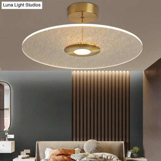 Gold Led Bedroom Ceiling Light: Simple Disk-Shaped Flush Mount