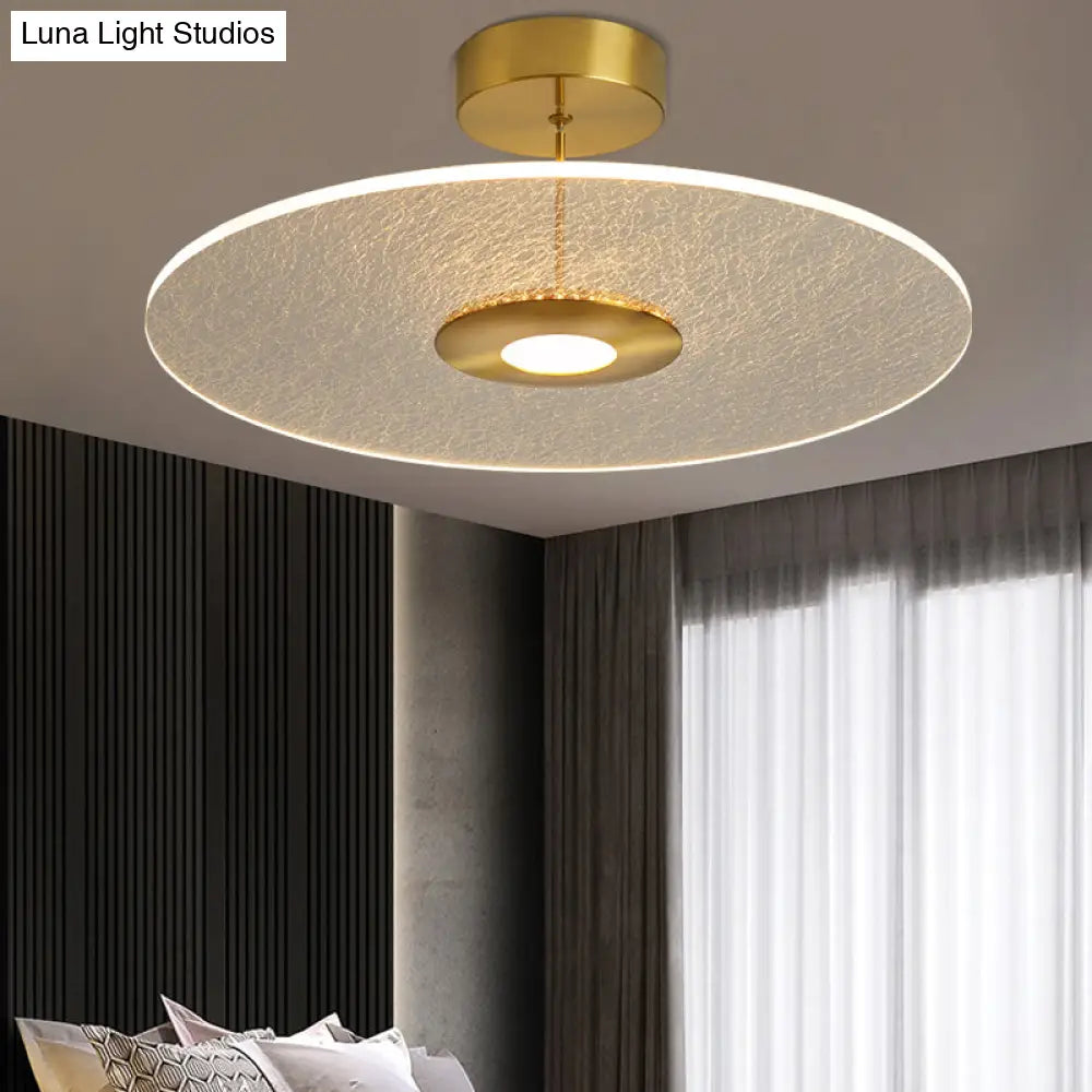 Gold Led Bedroom Ceiling Light: Simple Disk-Shaped Flush Mount
