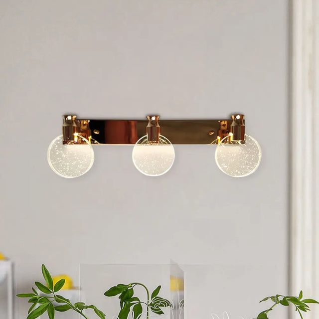 Gold Led Beveled Crystal Circle Wall Vanity Light For Minimalist Bathroom Makeup Lighting