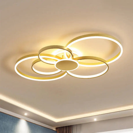 Gold Led Ceiling Fixture With Contemporary Acrylic Design Circular Semi - Flush Mount In Warm/White