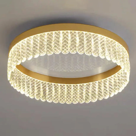Gold Led Crystal Ring Flush-Mount Fixture For Bedroom / 19.5