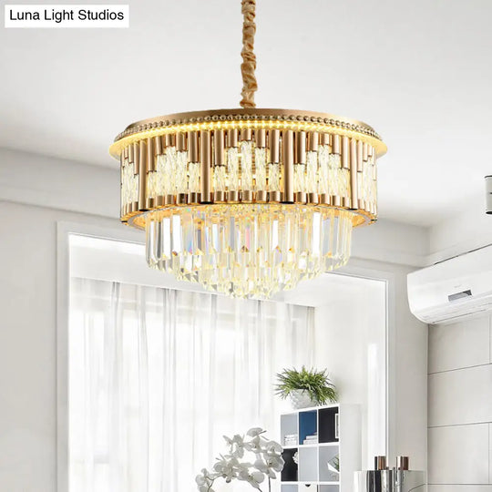 Gold Led Crystal Rod Pendant Chandelier - Modern Layered Style For Bedroom Lighting