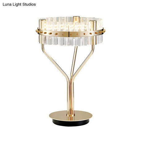 Gold Led Desk Light - Contemporary Crystal Night Table Lamp