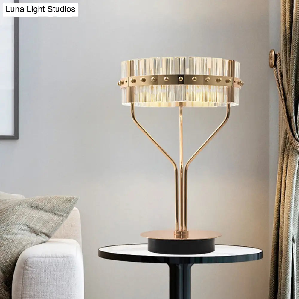 Gold Led Desk Light - Contemporary Crystal Night Table Lamp