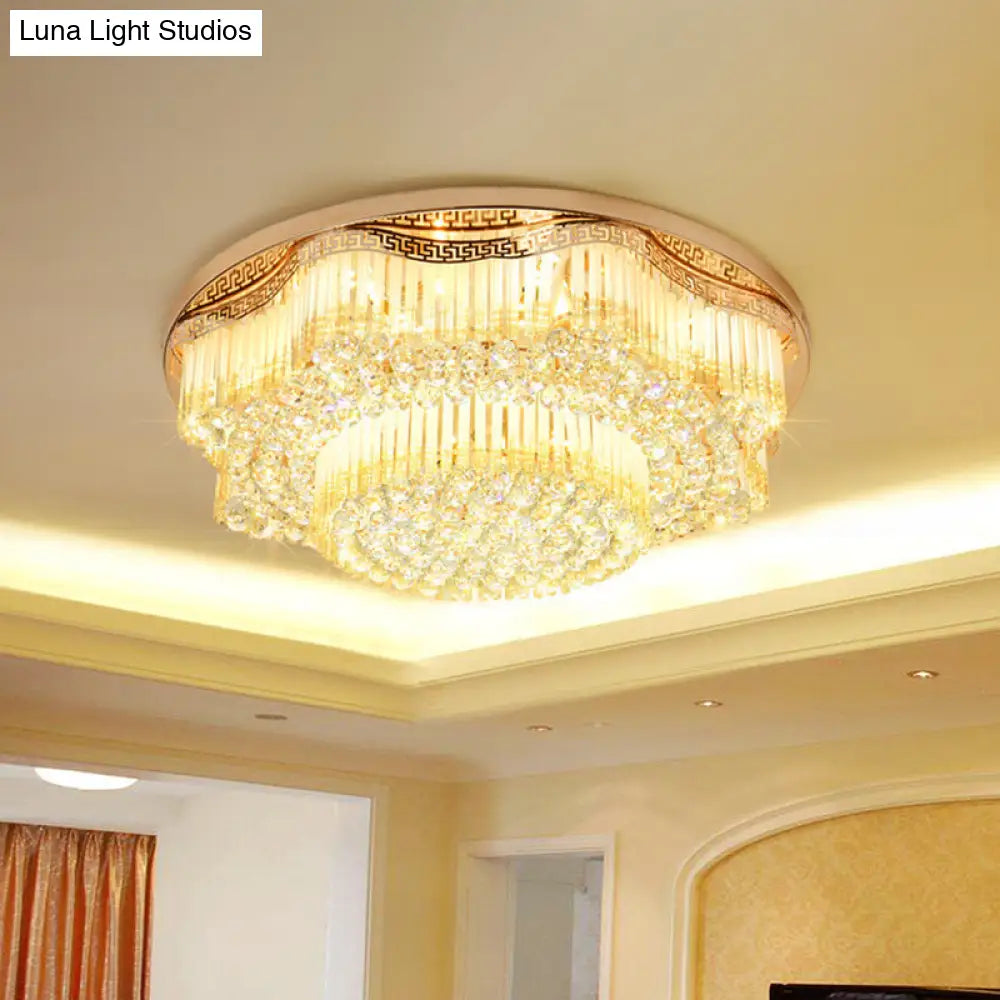 Gold Led Flush Mount Crystal Ceiling Light For Living Room