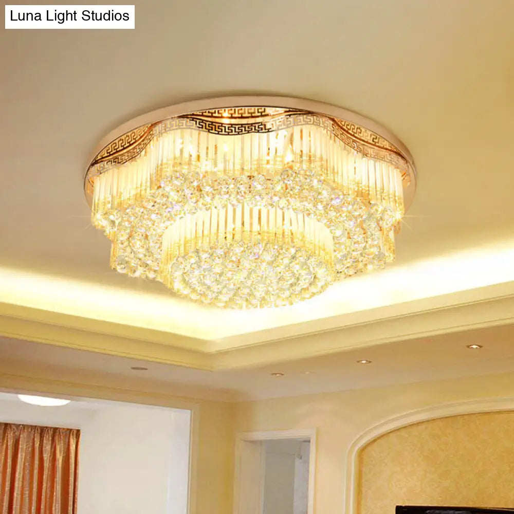 Gold Led Flush Mount Crystal Ceiling Light For Living Room