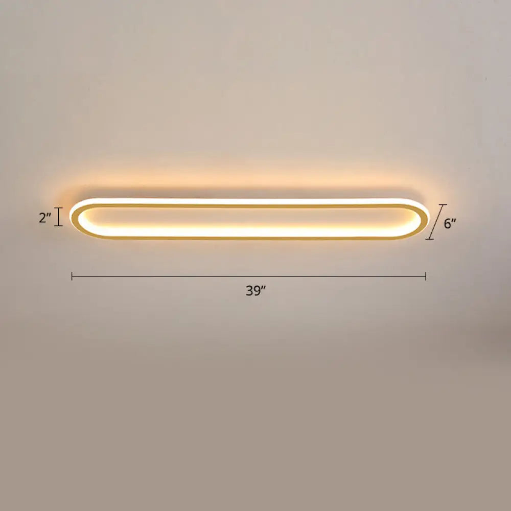 Gold Led Flushmount Light - Oblong Corridor Ceiling Mount Simple Metal Style / 39.5’ Third Gear