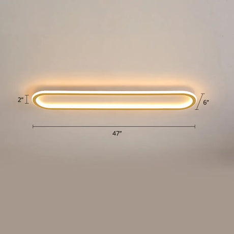 Gold Led Flushmount Light - Oblong Corridor Ceiling Mount Simple Metal Style / 47.5’ White