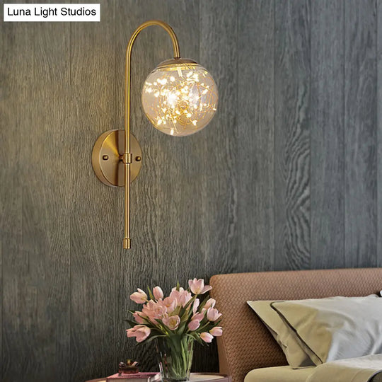 Gold Led Glass Wall Sconce With Gooseneck Arm - Minimalist Lighting For Walls
