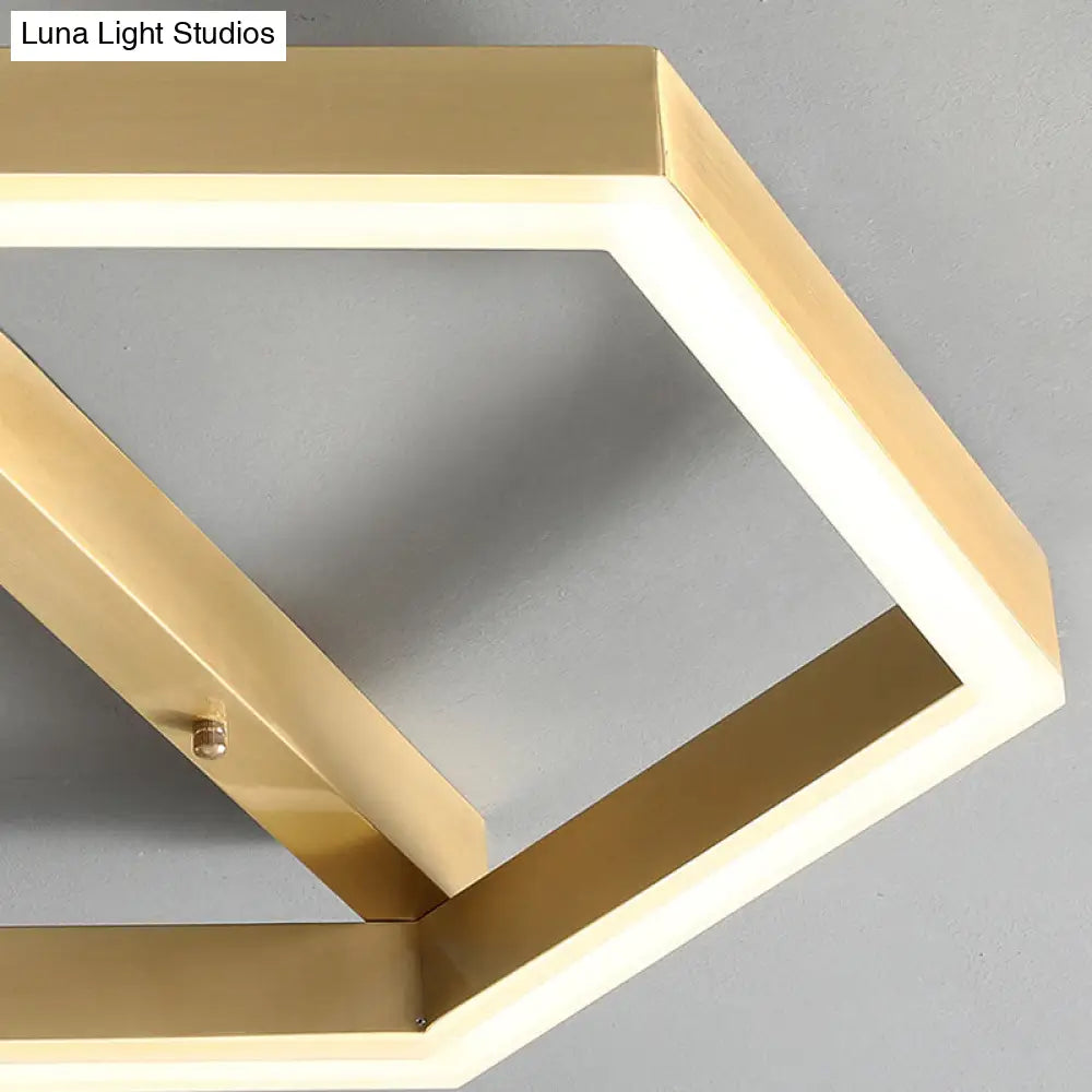 Gold Led Hexagon Flush Mount Light For Bedroom Ceiling