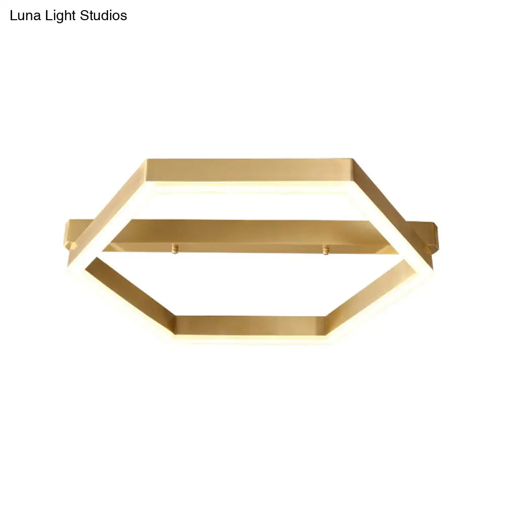 Gold Led Hexagon Flush Mount Light For Bedroom Ceiling