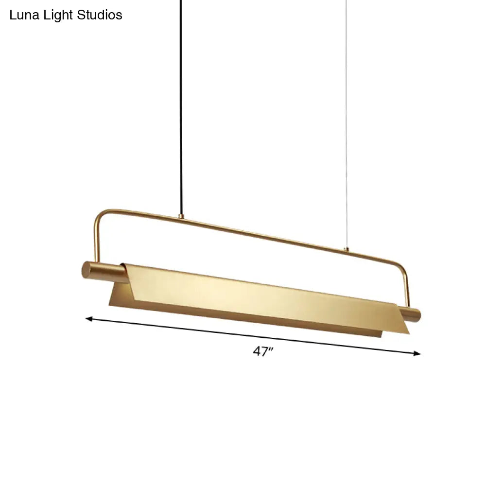 Gold Led Island Light Fixture - Metallic Colonial Rectangle Design For Restaurants