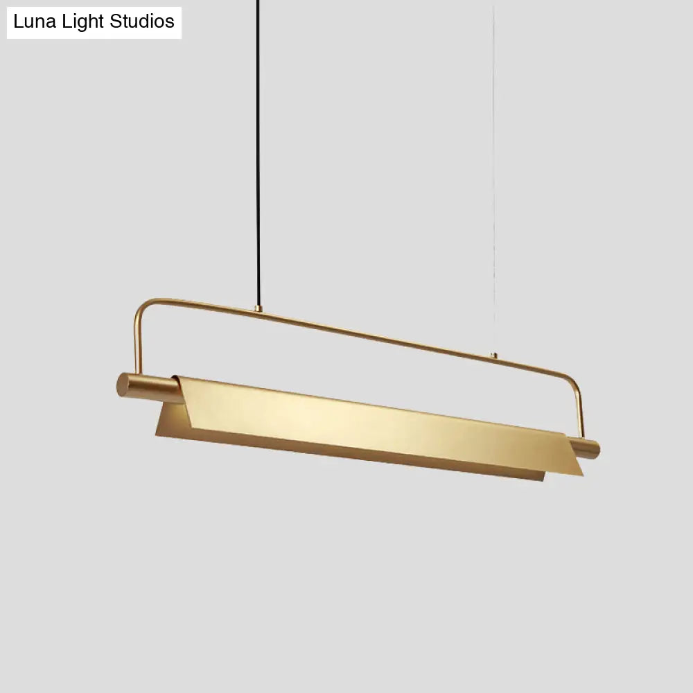 Gold Led Island Light Fixture - Metallic Colonial Rectangle Design For Restaurants