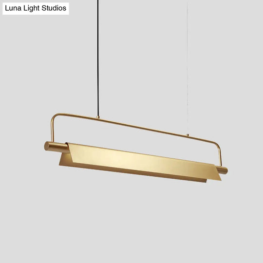 Gold Led Island Light Fixture - Metallic Colonial Rectangle Design For Restaurants