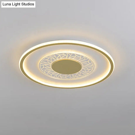 Gold Led Metal Flush Ceiling Lamp - 16’/19.5’ Simple Design Square/Round Fixture